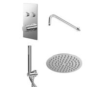 Wholesale Domestic Circo Polished Concealed Push Button Twin Thermostatic Shower Valve Including Round Fixed Shower Head and Round Shower Outlet Holder | Chrome | Stainless Steel | 120mm x 215mm x 345
