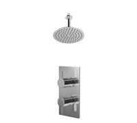Wholesale Domestic Circo Polished Concealed Twin Thermostatic Shower Valve and Thin Round Fixed Head with 150mm Ceiling Arm | Chrome | Metal | 200mm