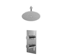 Wholesale Domestic Circo Polished Concealed Twin Thermostatic Shower Valve and Thin Round Fixed Head with 150mm Ceiling Arm | Chrome | Metal | 300mm