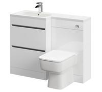 Wholesale Domestic City Combination L Shaped Left Hand 2 Drawer Vanity Unit Toilet Suite | Gloss White | Plastic | 1100mm