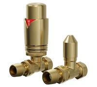 Wholesale Domestic Colore Dias Thermostatic Straight Radiator Valves | Brushed Brass | 39mm x 114mm x 78mm