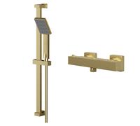 Wholesale Domestic Colore Square Thermostatic Bar Valve Mixer Shower with Square Slide Rail Kit | Brushed Brass | Stainless Steel | 287mm x 670mm x 90mm
