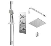 Wholesale Domestic Cross Polished Triple Thermostatic Valve Mixer Shower with Square Fixed Head and Avon Shower Slide Rail Kit | Chrome | Metal | 120mm x 265mm x 139mm