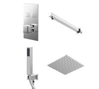 Wholesale Domestic Cubix Polished Concealed Push Button Twin Thermostatic Shower Valve Including Square Fixed Shower Head and Square Handset Outlet Holder | Chrome | Stainless Steel | 120mm x 215mm x 