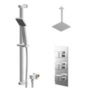 Wholesale Domestic Cubix Polished Concealed Triple Thermostatic Shower Valve and Thin Square Fixed Head | Chrome | Stainless Steel | 200mm