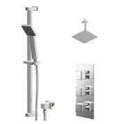 Wholesale Domestic Cubix Polished Concealed Triple Thermostatic Shower Valve and Thin Square Fixed Head | Chrome | Stainless Steel | 200mm