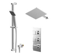Wholesale Domestic Cubix Polished Concealed Triple Thermostatic Shower Valve and Thin Square Fixed Head | Chrome | Stainless Steel | 300mm