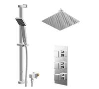Wholesale Domestic Cubix Polished Concealed Triple Thermostatic Shower Valve and Thin Square Fixed Head | Chrome | Stainless Steel | 400mm