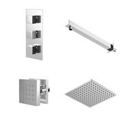 Wholesale Domestic Cubix Polished Concealed Triple Thermostatic Valve Mixer Shower with Square Fixed Head and Body Jets | Chrome | Stainless Steel | 120mm x 280mm x 345mm