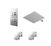 Wholesale Domestic Cubix Polished Concealed Twin Thermostatic Shower Valve with Diverter and Square Head with 345mm Wall Arm and 4 Body Jets | Chrome | Stainless Steel | 400mm