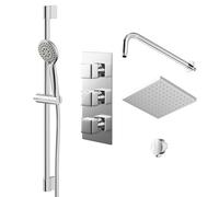 Wholesale Domestic Cubix Polished Triple Thermostatic Valve Mixer Shower with Square Fixed Head and Avon Shower Slide Rail Kit | Chrome | Metal | 120mm x 265mm x 140mm