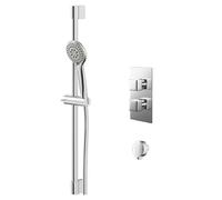 Wholesale Domestic Cubix Polished Twin Thermostatic Valve Mixer Shower with Avon Slide Rail Kit and Round Shower Elbow | Chrome | Metal | 120mm x 215mm x 140mm