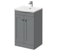 Wholesale Domestic Danbury Floor Standing Vanity Unit with 1 Tap Hole Curved Basin and 2 Doors with Polished Chrome Handles | Satin Grey | MDF | 500mm