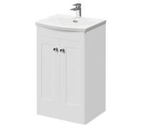 Wholesale Domestic Danbury Floor Standing Vanity Unit with 1 Tap Hole Curved Basin and 2 Doors with Polished Chrome Handles | Satin White | MDF | 500mm