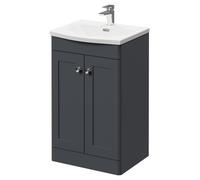 Wholesale Domestic Danbury Floor Standing Vanity Unit with 1 Tap Hole Curved Basin and 2 Doors with Polished Chrome Handles | Satin Anthracite | MDF | 500mm
