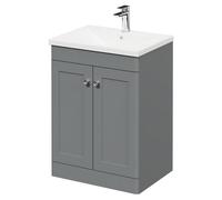Wholesale Domestic Danbury Floor Standing Vanity Unit with 1 Tap Hole Modern Basin and 2 Doors with Polished Chrome Handles | Satin Grey | MDF | 600mm