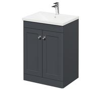 Wholesale Domestic Danbury Floor Standing Vanity Unit with 1 Tap Hole Modern Basin and 2 Doors with Polished Chrome Handles | Satin Anthracite | MDF | 600mm