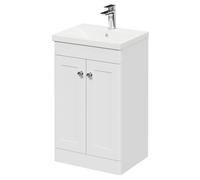 Wholesale Domestic Danbury Floor Standing Vanity Unit with 1 Tap Hole Modern Basin and 2 Doors with Polished Chrome Handles | Satin White | MDF | 500mm