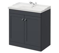 Wholesale Domestic Danbury Floor Standing Vanity Unit with 1 Tap Hole Traditional Basin and 2 Doors with Polished Chrome Handles | Satin Anthracite | MDF | 800mm