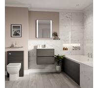 Wholesale Domestic Dean Straight Double Ended Bathroom Suite including Furniture Set with Minimalist Basin | Graphite Grey | ABS Polished Chrome | 1700mm x 750mm