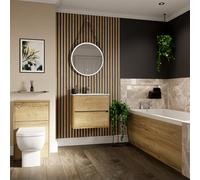 Wholesale Domestic Dean Straight Single Ended Bathroom Suite including Furniture Set with Minimalist Basin | Autumn Oak | ABS Polished Chrome | 1700mm x 750mm