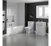 Wholesale Domestic Denton Slim Edge Straight Double Ended Bathroom Suite including Furniture Set with Polished Chrome Handles | Gloss White | ABS Polished Chrome | 1700mm