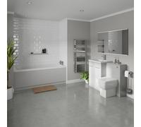 Wholesale Domestic Denton Slim Edge Straight Single Ended Bathroom Suite including Furniture Set with Polished Chrome Handles | Gloss Grey Pearl | ABS Polished Chrome | 1700mm