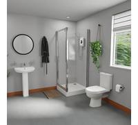 Wholesale Domestic Dixon White 560mm Basin and Pivot Door Shower Enclosure Bathroom Suite including Square Tray | Chrome | 800mm x 800mm