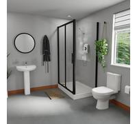 Wholesale Domestic Dixon White 560mm Basin and Sliding Door Shower Enclosure Bathroom Suite including Rectangular Tray | Matt Black | 1200mm x 800mm