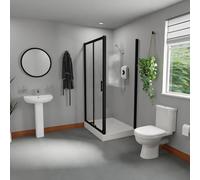 Wholesale Domestic Dixon White 560mm Basin and Sliding Door Shower Enclosure Bathroom Suite including Rectangular Tray | Matt Black | 1000mm x 800mm