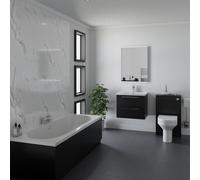 Wholesale Domestic Harrison Straight Double Ended Bathroom Suite including Furniture Set with Polished Chrome Handles | Nero Oak | ABS Polished Chrome | 1800mm