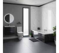 Wholesale Domestic Harrison Straight Double Ended Bathroom Suite including Vanity Unit with Polished Chrome Handles | Gloss Grey | 1800mm