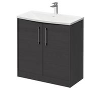 Wholesale Domestic Horizon Floor Standing Vanity Unit with 1 Tap Hole Curved Basin and 2 Doors with Polished Chrome Handles | Graphite Grey | MDF | 800mm