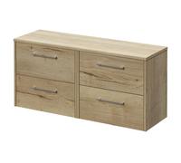 Wholesale Domestic Horizon Wall Mounted Vanity Unit for Countertop Basins with 4 Drawers and Polished Chrome Handles | Autumn Oak | MDF | 1200mm