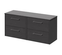 Wholesale Domestic Horizon Wall Mounted Vanity Unit for Countertop Basins with 4 Drawers and Polished Chrome Handles | Graphite Grey | MDF | 1200mm
