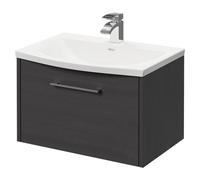 Wholesale Domestic Horizon Wall Mounted Vanity Unit with 1 Tap Hole Curved Basin and Single Drawer with Polished Chrome Handle | Graphite Grey | MDF | 600mm