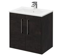 Wholesale Domestic Horizon Wall Mounted Vanity Unit with 1 Tap Hole Minimalist Basin and 2 Doors with Polished Chrome Handles | Metallic Slate | MDF | 600mm