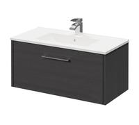 Wholesale Domestic Horizon Wall Mounted Vanity Unit with 1 Tap Hole Minimalist Basin and Single Drawer with Polished Chrome Handle | Graphite Grey | MDF | 800mm