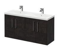 Wholesale Domestic Horizon Wall Mounted Vanity Unit with Ceramic Double Basin and 4 Doors with Polished Chrome Handles | Metallic Slate | MDF | 1200mm