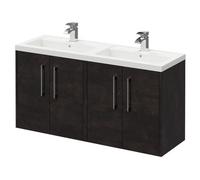 Wholesale Domestic Horizon Wall Mounted Vanity Unit with Polymarble Double Basin and 4 Doors with Polished Chrome Handles | Metallic Slate | MDF | 1200mm