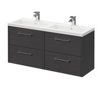 Wholesale Domestic Horizon Wall Mounted Vanity Unit with Polymarble Double Basin and 4 Drawers with Polished Chrome Handles | Graphite Grey | MDF | 1200mm