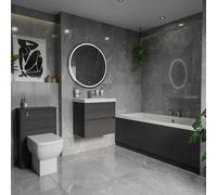 Wholesale Domestic Kendel Straight Double Ended Bathroom Suite including Furniture Set with Slim Edge Basin | Graphite Grey | ABS Polished Chrome | 1700mm x 750mm