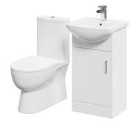 Wholesale Domestic Lima 1 Door Vanity Unit and Closed Back Toilet Suite | Gloss White | ABS Polished Chrome | 450mm