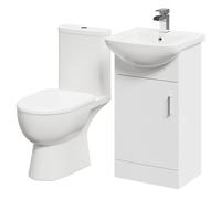 Wholesale Domestic Lima 1 Door Vanity Unit and Open Back Toilet Suite | Gloss White | ABS Polished Chrome | 450mm