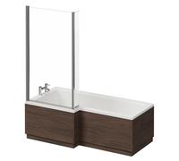 Wholesale Domestic Loire Left Hand L Shaped Shower Bath with Bath Screen and Brown Oak Front and End Bath Panel | White | Acrylic | 1700mm