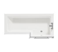 Wholesale Domestic Loire Right Hand L Shaped Shower Bath with Towel Rail Bath Screen and Gloss Grey Front and End Bath Panel | White | Acrylic | 1700mm