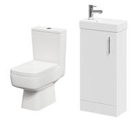 Wholesale Domestic Nero Compact 1 Door Floor Standing Cloakroom Vanity Unit and Toilet Suite including Paulo Toilet | Gloss White | ABS Polished Chrome | 400mm