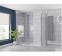 Wholesale Domestic Pacco 8mm Clear Glass Walk In Hinged Return Shower Screen | Polished Chrome | Glass/Aluminium | 1850mm x 300mm