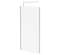 Wholesale Domestic Pacco 8mm Clear Glass Walk In Shower Screen including Wall Channel with End Profile and Support Bar | Polished Chrome | Glass/Aluminium | 1850mm x 1100mm