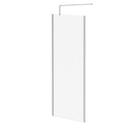 Wholesale Domestic Pacco 8mm Clear Glass Walk In Shower Screen including Wall Channel with End Profile and Support Bar | Polished Chrome | Glass/Aluminium | 1850mm x 800mm